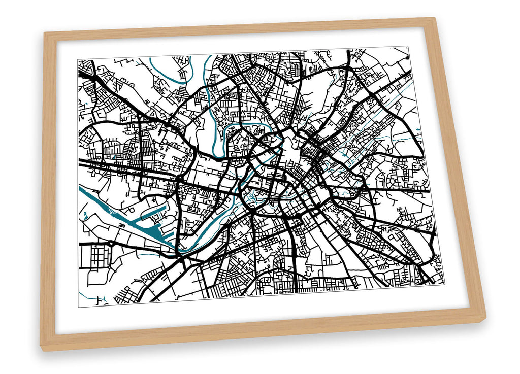 Manchester Map City Minimalistic Modern Framed