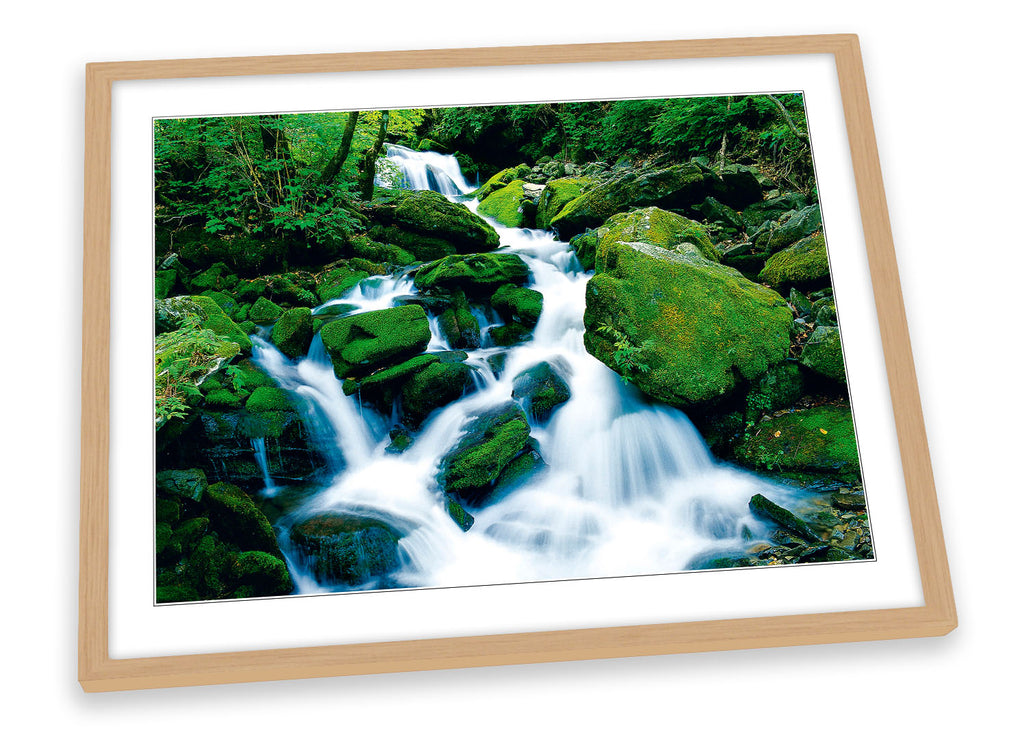 Natural Forest River Waterfall Framed
