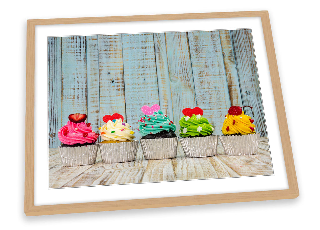 Shabby Chic Cup Cakes Multi-Coloured Framed