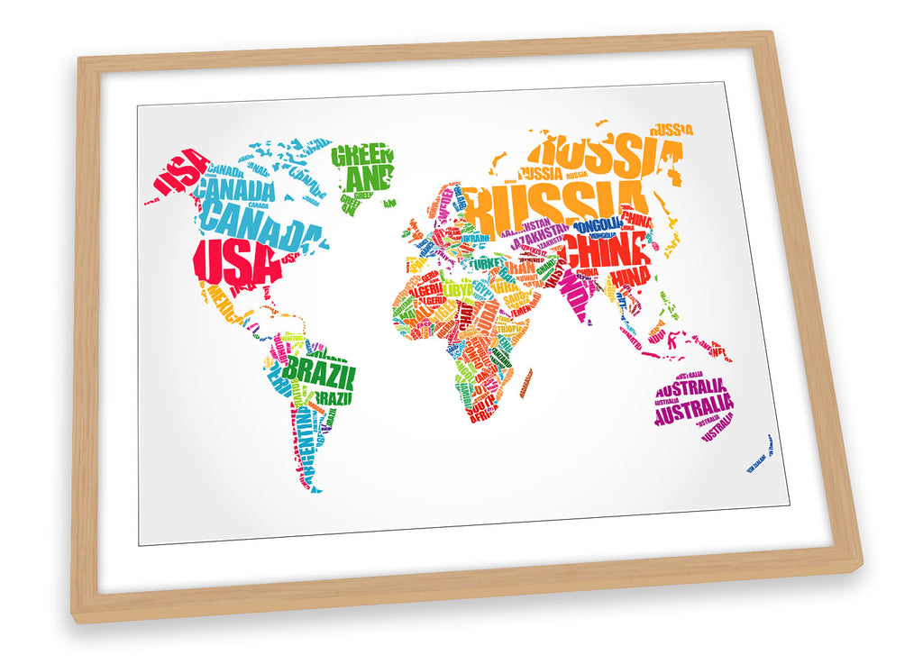 Map of World Country Names White Framed