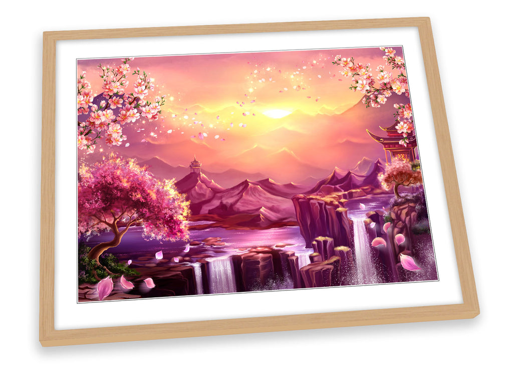 Oriental Landscape Waterfall Framed