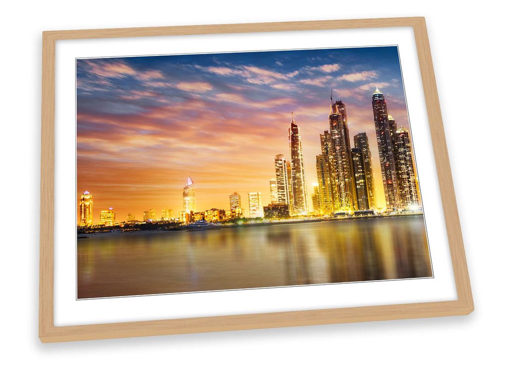 Dubai Marina City Skyline Orange Framed