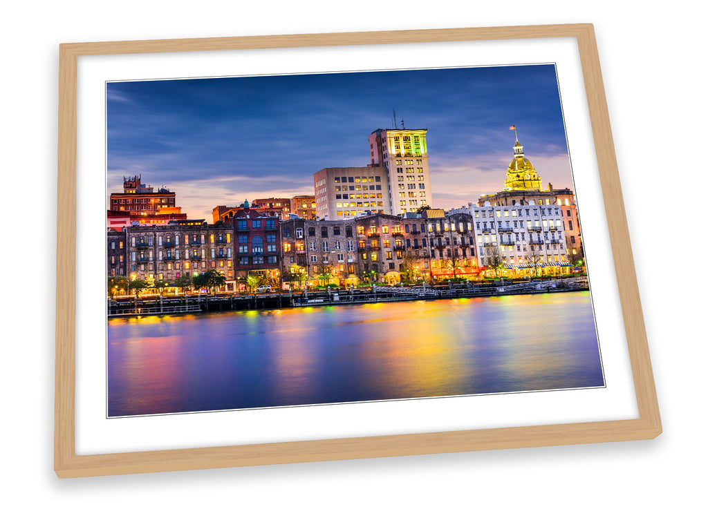 Savannah Georgia City Skyline Framed