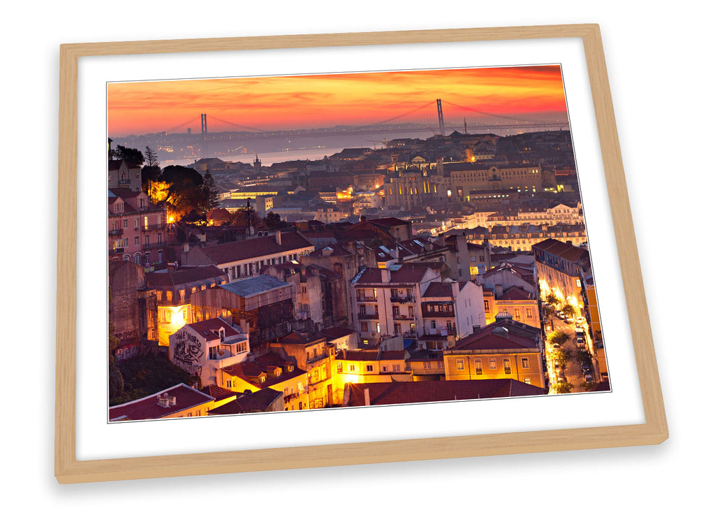 Lisbon City Sunset Portugal Framed