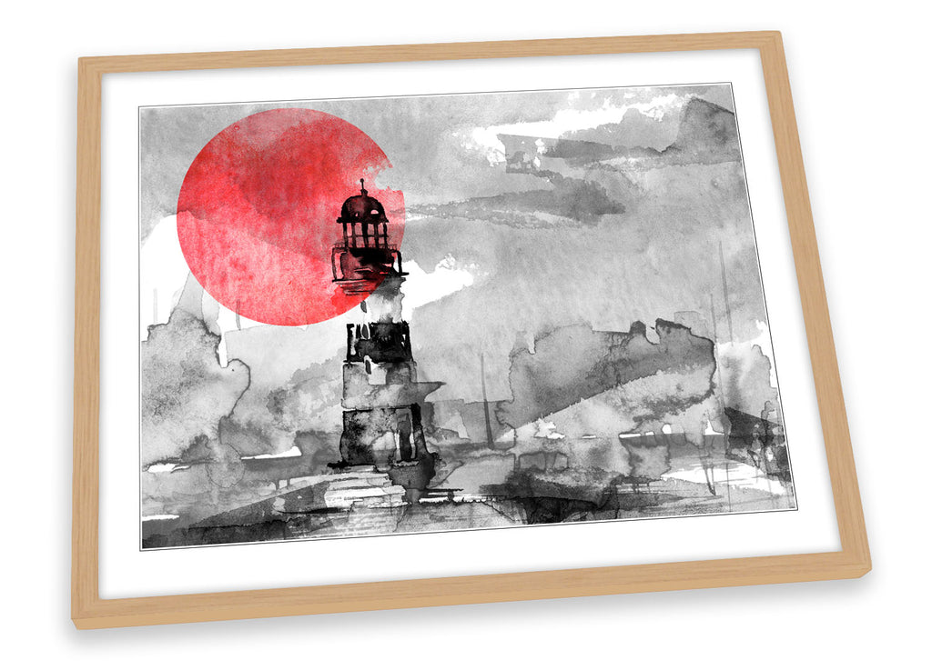 Lighthouse Red Sunset Framed