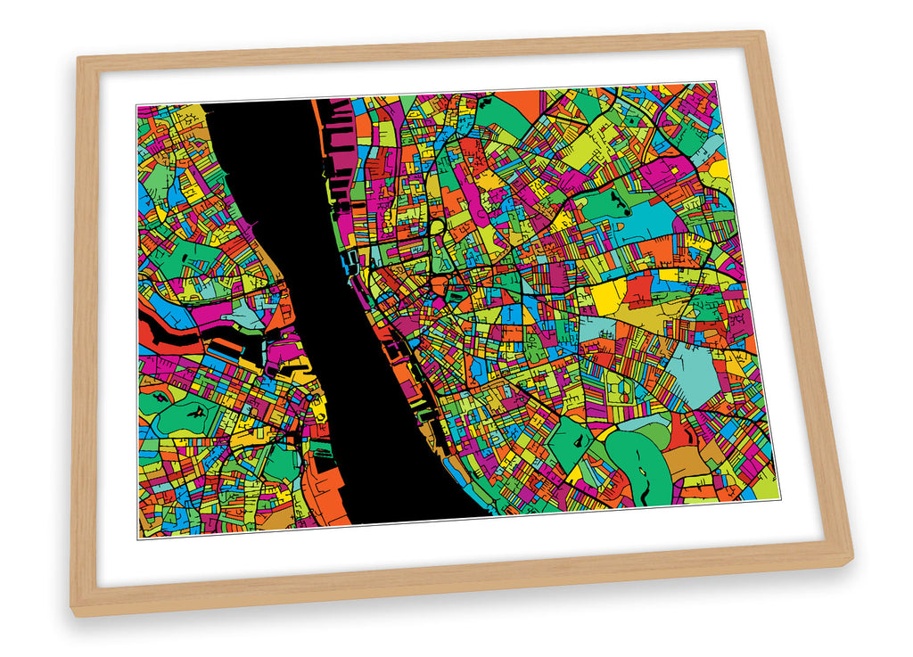 Liverpool City Modern Map Multi-Coloured Framed