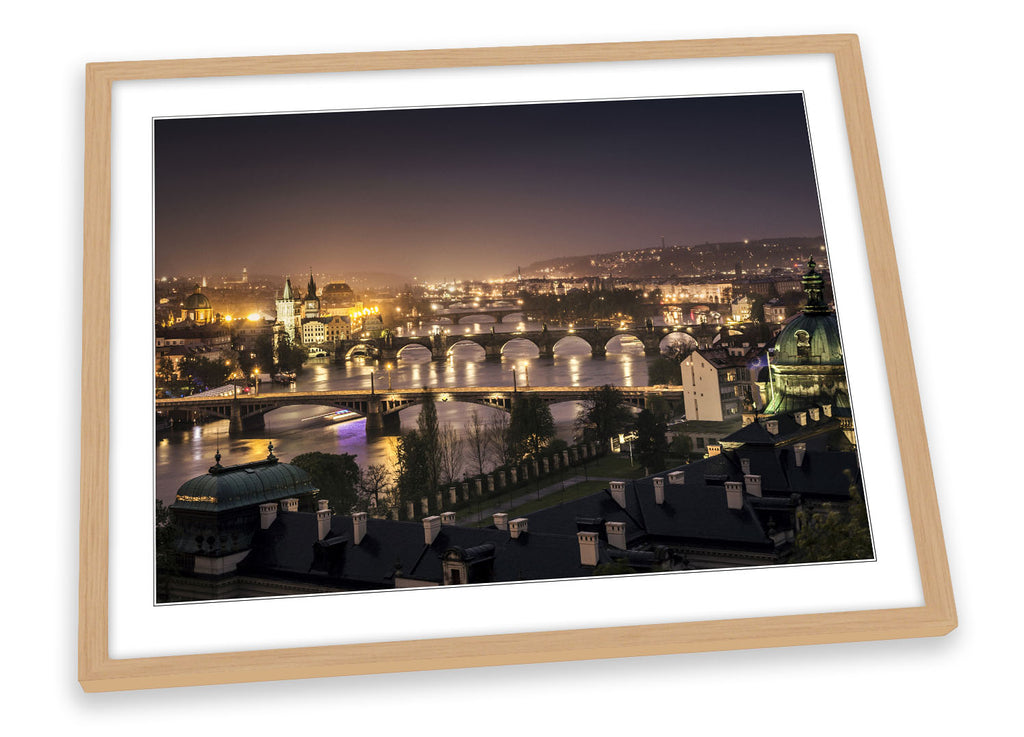 Prague Night Skyline Framed