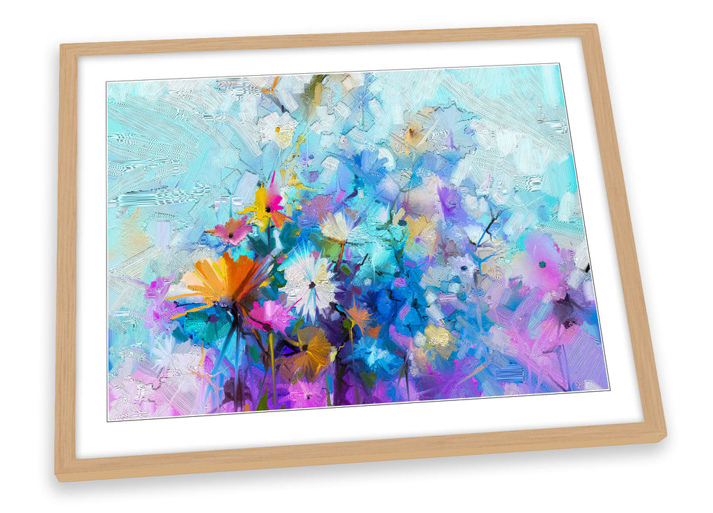 Blue Flowers Floral Repro Framed