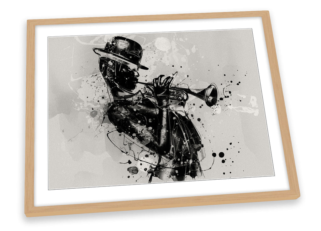 Abstract Woman Trumpet Jazz Grey Framed