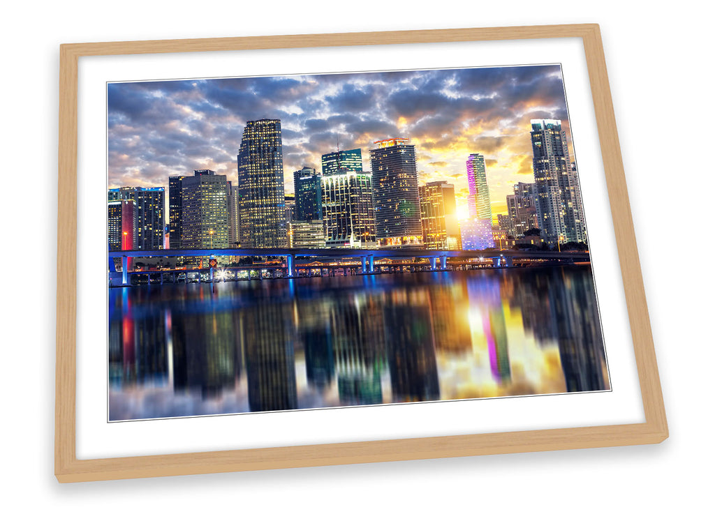 Miami Sunset Skyline City Framed