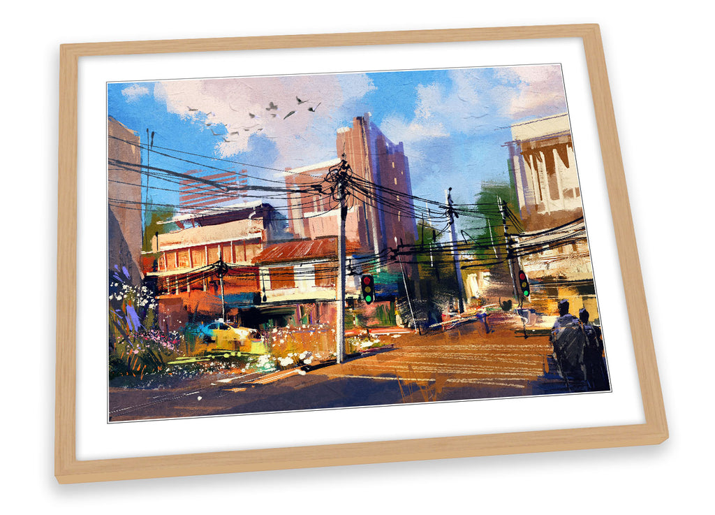 Urban Traffic City Life Asia Multi-Coloured Framed