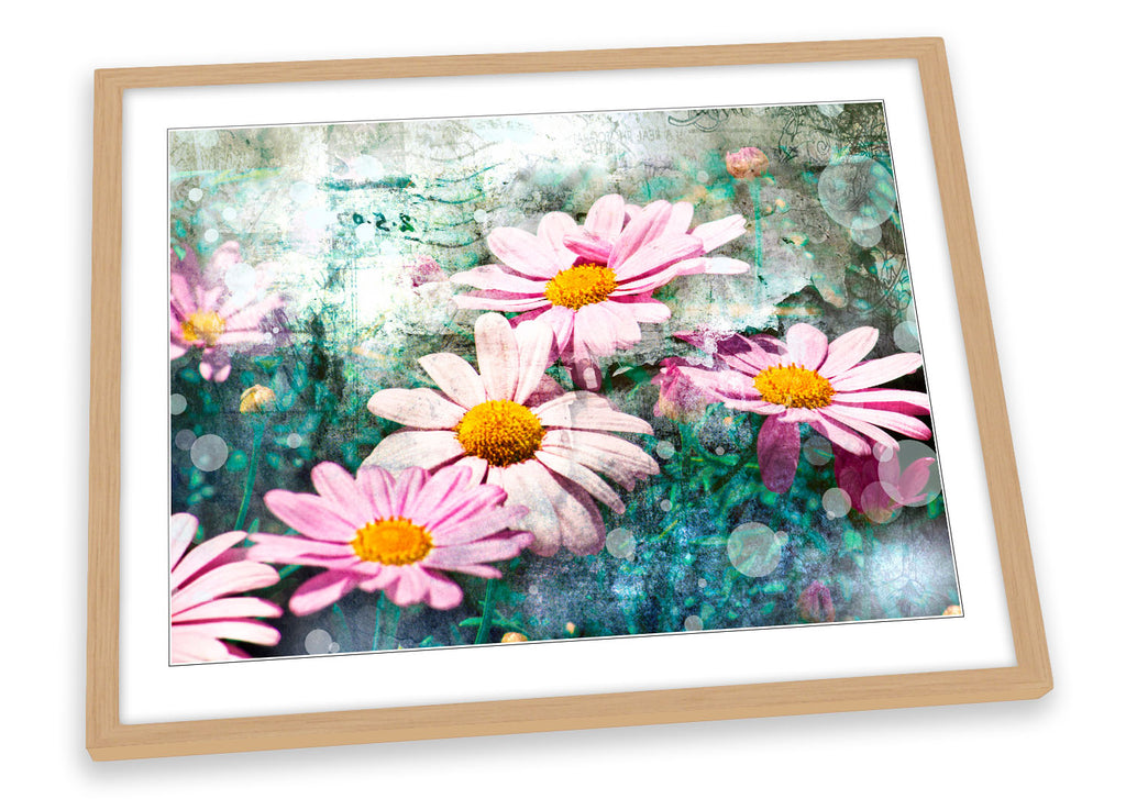 Pink Grunge Floral Flowers Framed
