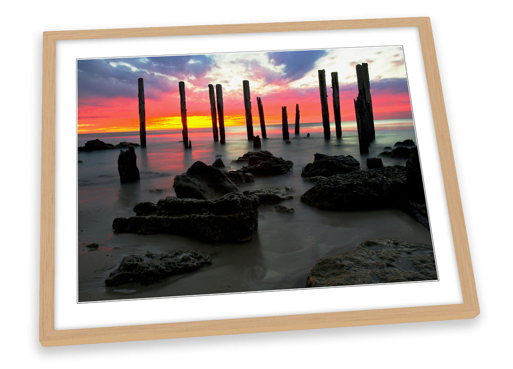 Beach Sunset Seascape Scene Framed