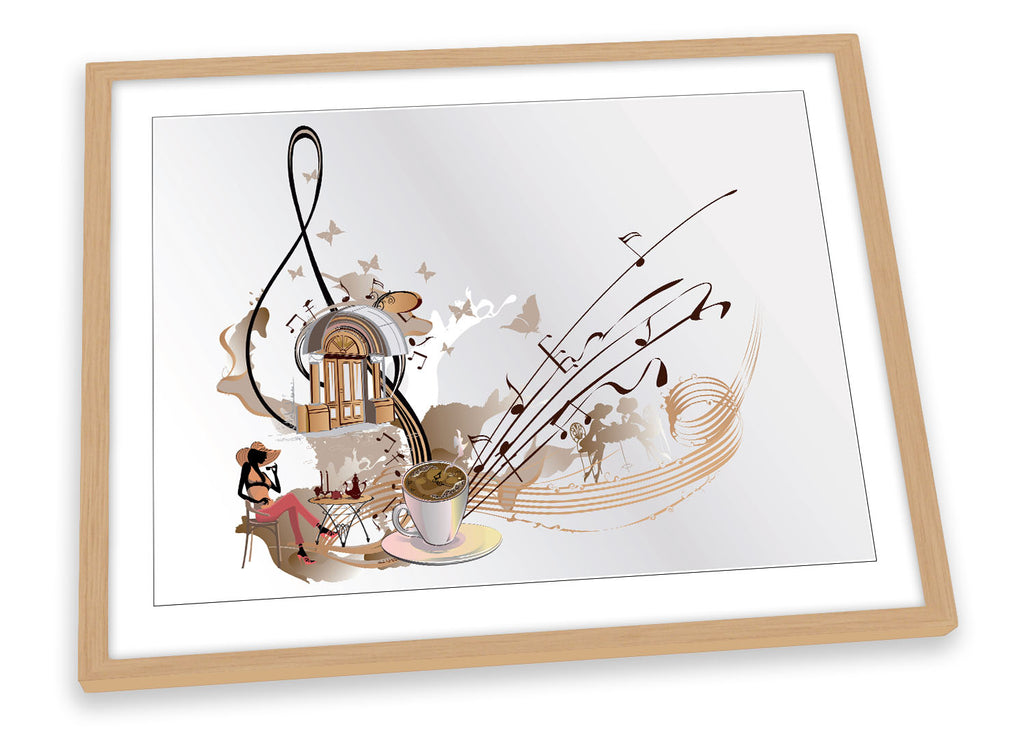 Music Note Cafe Coffee Multi-Coloured Framed
