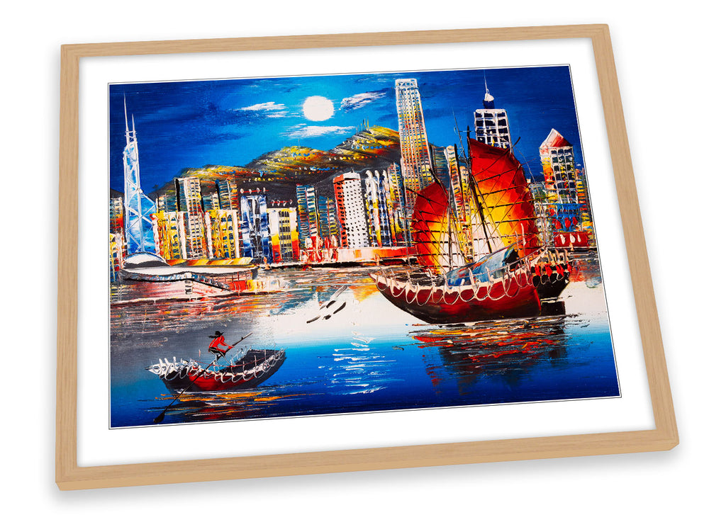 Hong Kong Sail Boat Asia Framed