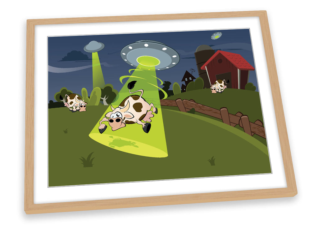 Alien Abduction Cow Green Framed