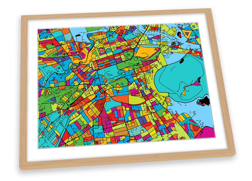 Edinburgh City Modern Map Multi-Coloured Framed