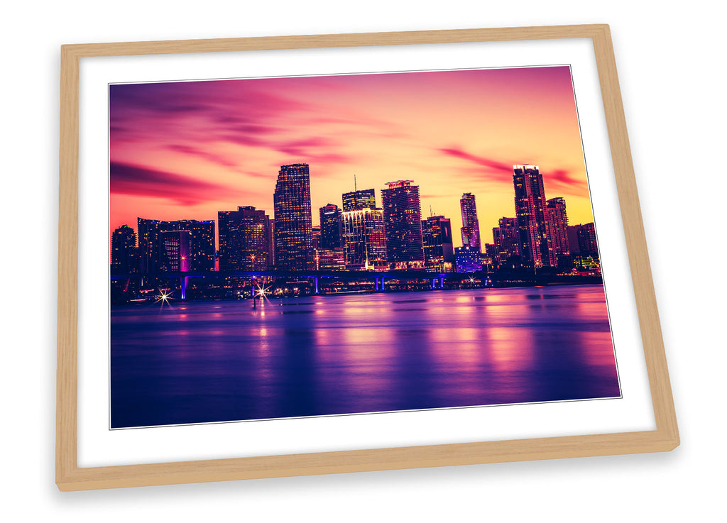 Sunset Miami Florida City Framed