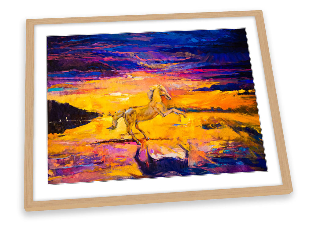 Horse Stallion Sunset Orange Framed