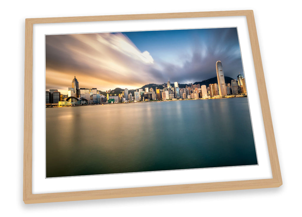 Hong Kong City Skyline Multi-Coloured Framed