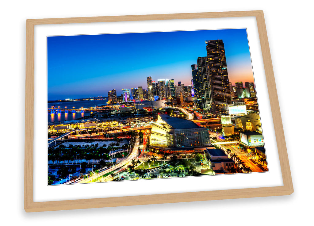 Miami Skyline City Florida Blue Framed