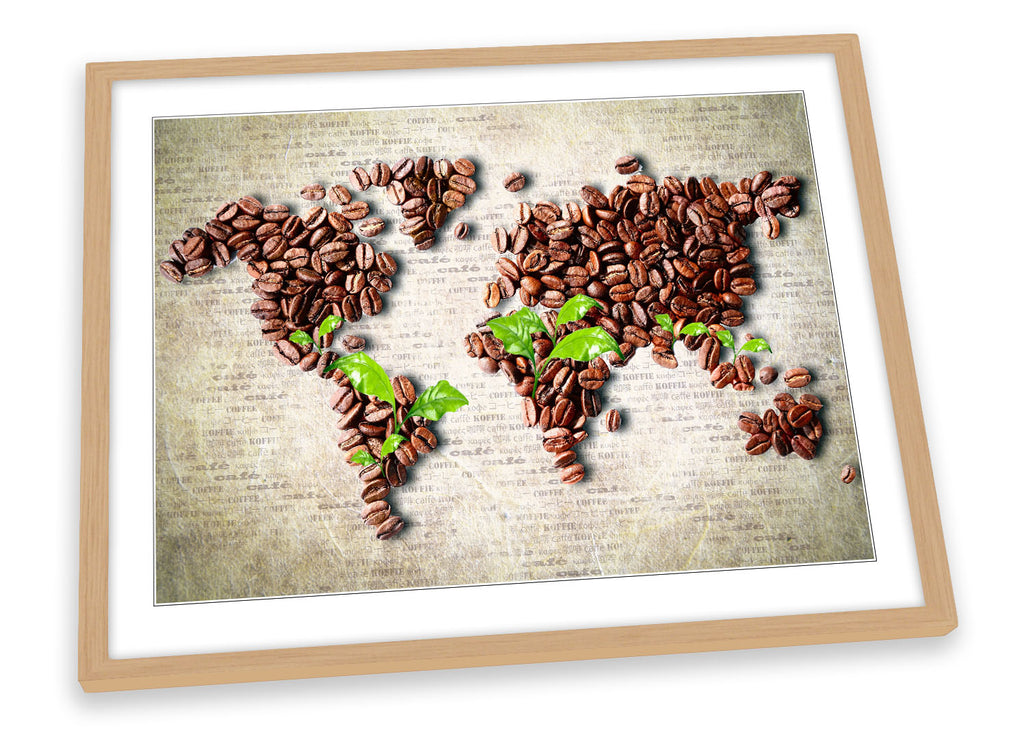 Coffee Beans World Map Brown Framed