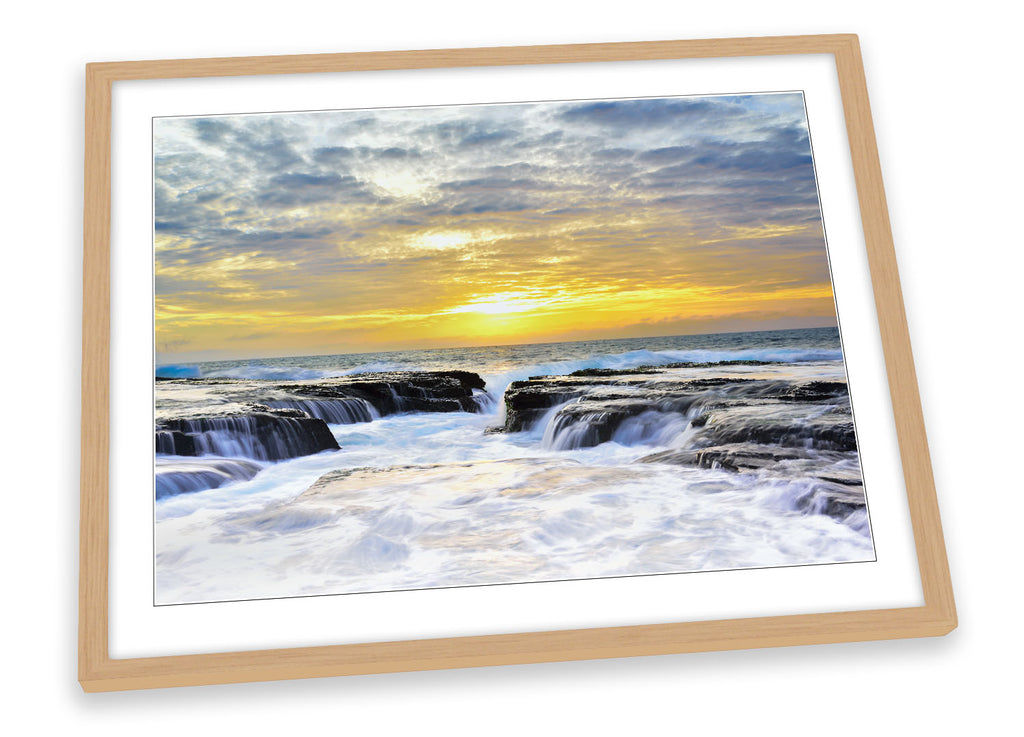 Seascape Yellow Sunset Framed