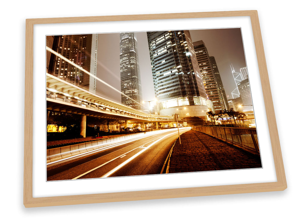 Hong Kong City Traffic Brown Framed