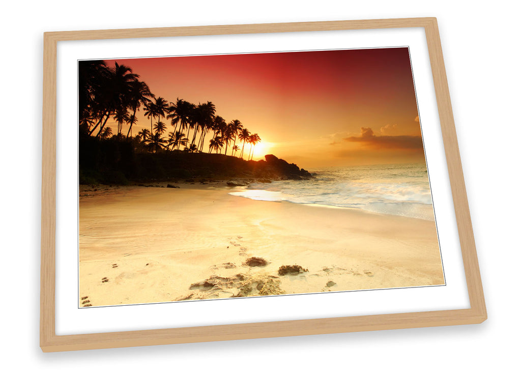 Sandy Beach Sunset Tropical Sun Framed