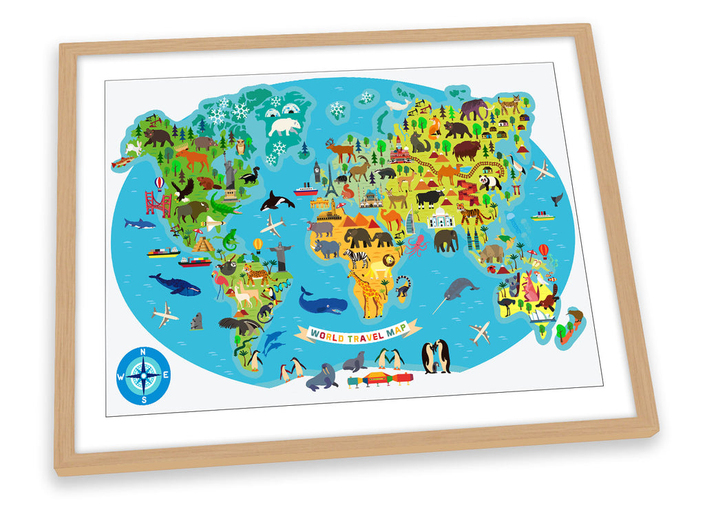 World Travel Map Kids Blue Framed