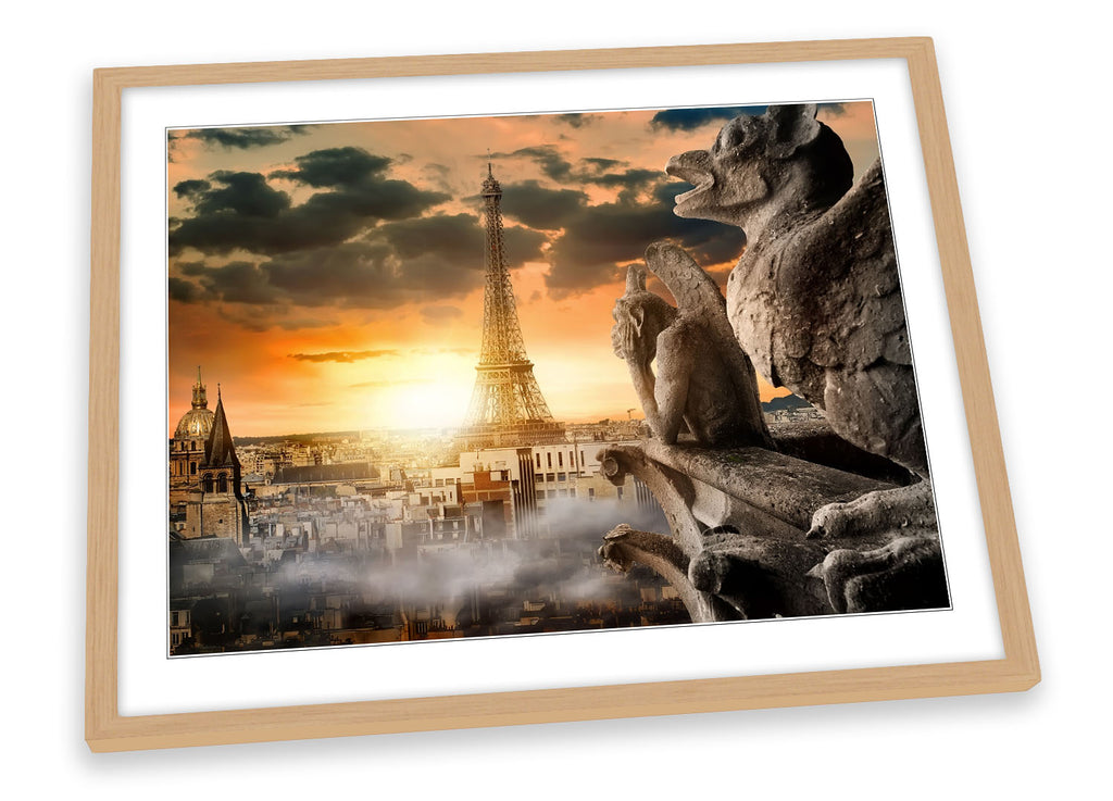 Notre Dame Paris Sunset Orange Framed