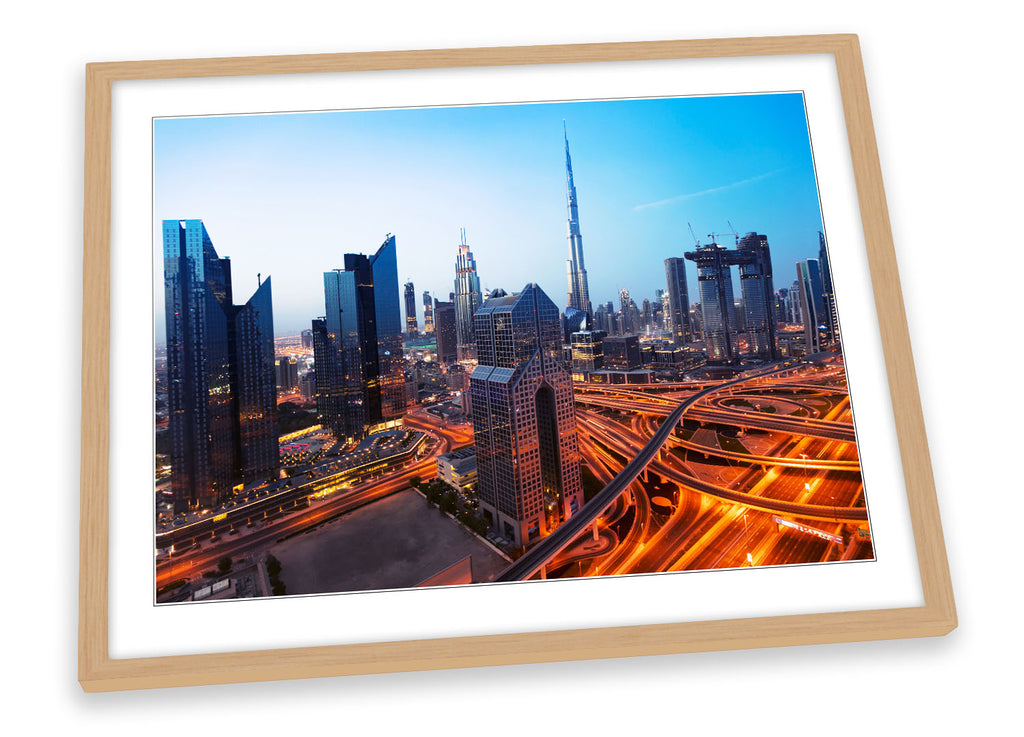 Dubai Cityscape Traffic Blue Framed