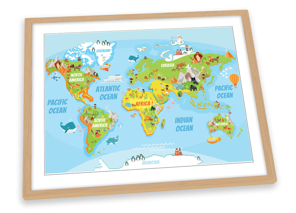 Map of the World Kids Blue Framed