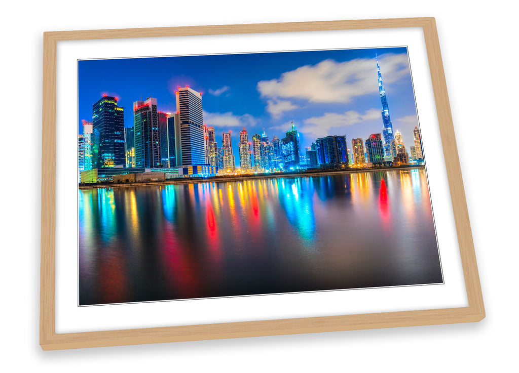 Dubai Skyline City UAE Blue Framed