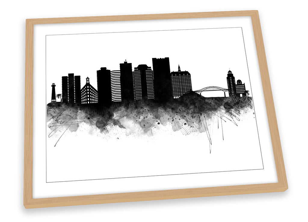 Longbeach Abstract City Skyline Black Framed