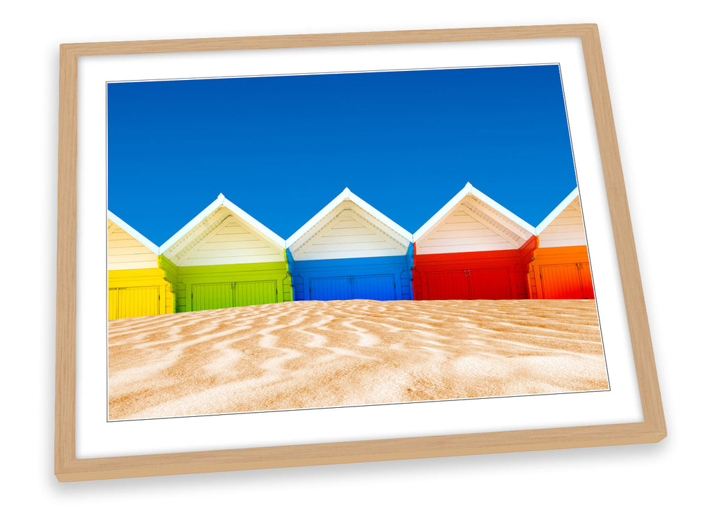 Seaside Beach Huts Modern Framed