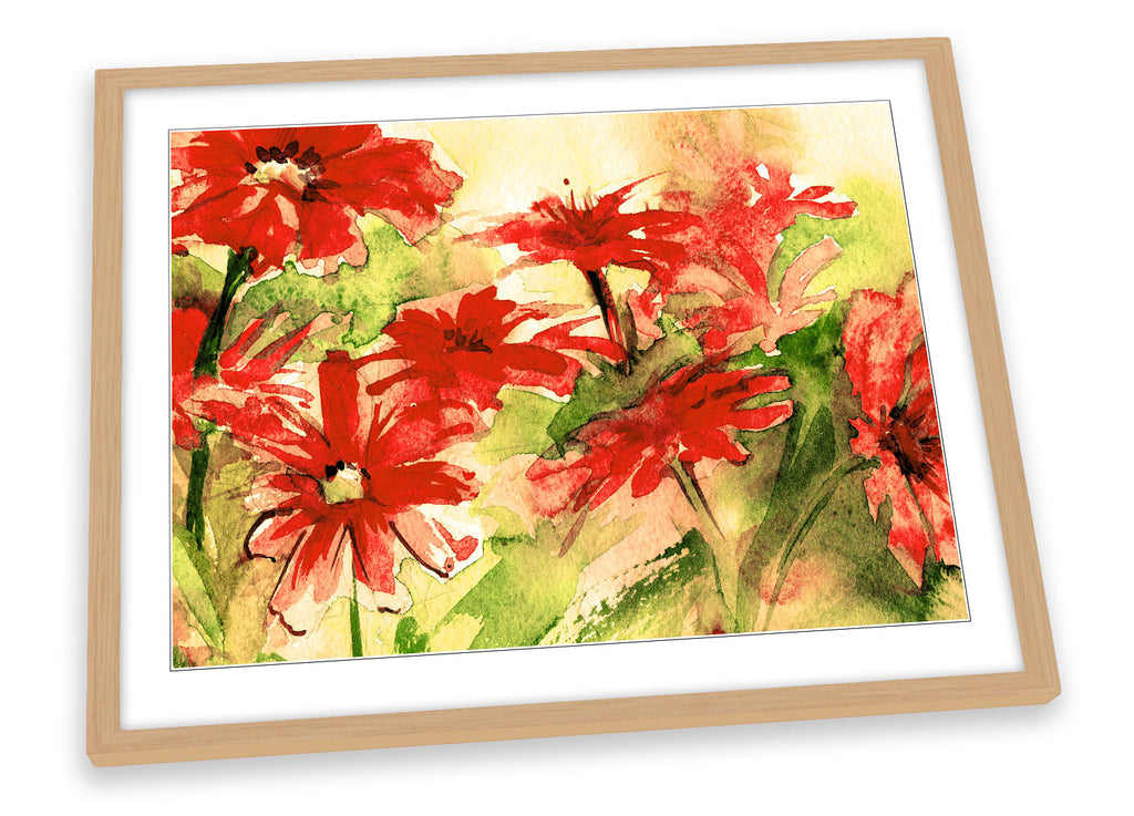Red Flowers Watercolour Floral Framed