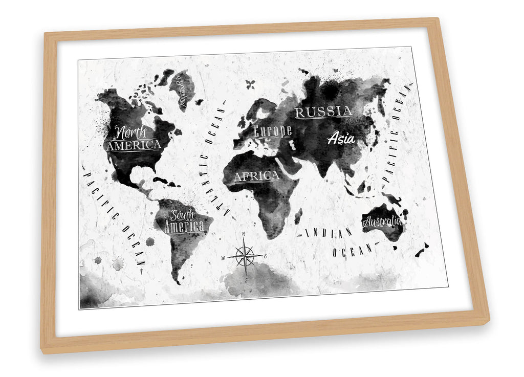 Grunge Map of the World White Framed