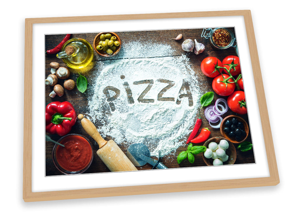 Pizza Kitchen Ingredients Multi-Coloured Framed