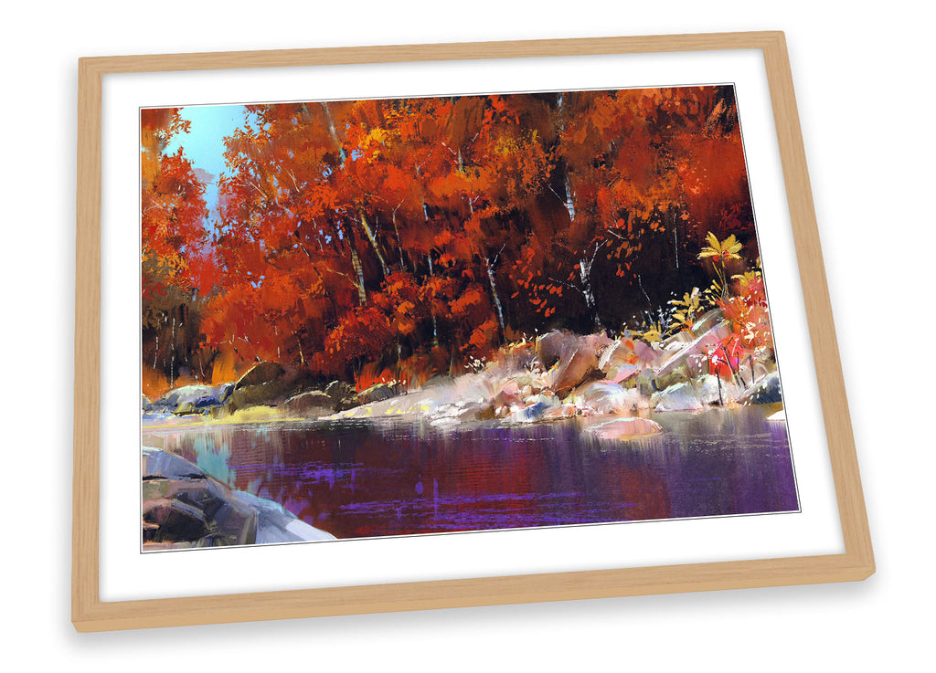 Orange Forest River Landscape Framed