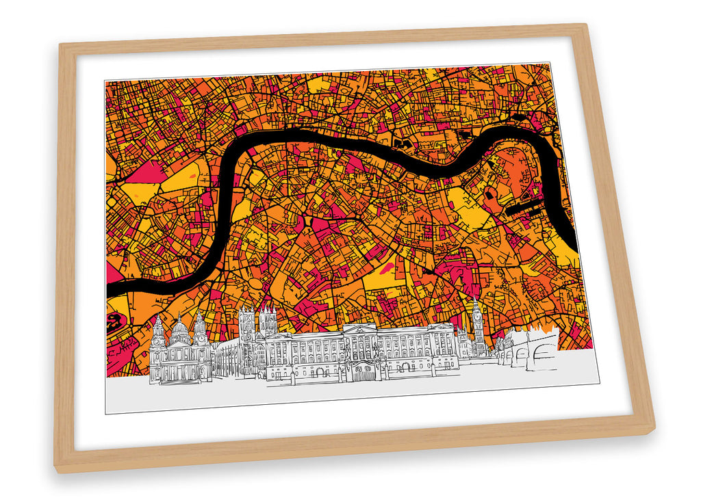 London Skyline Map Orange Framed