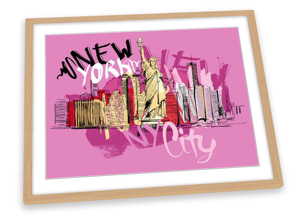 New York City NYC Pink Framed