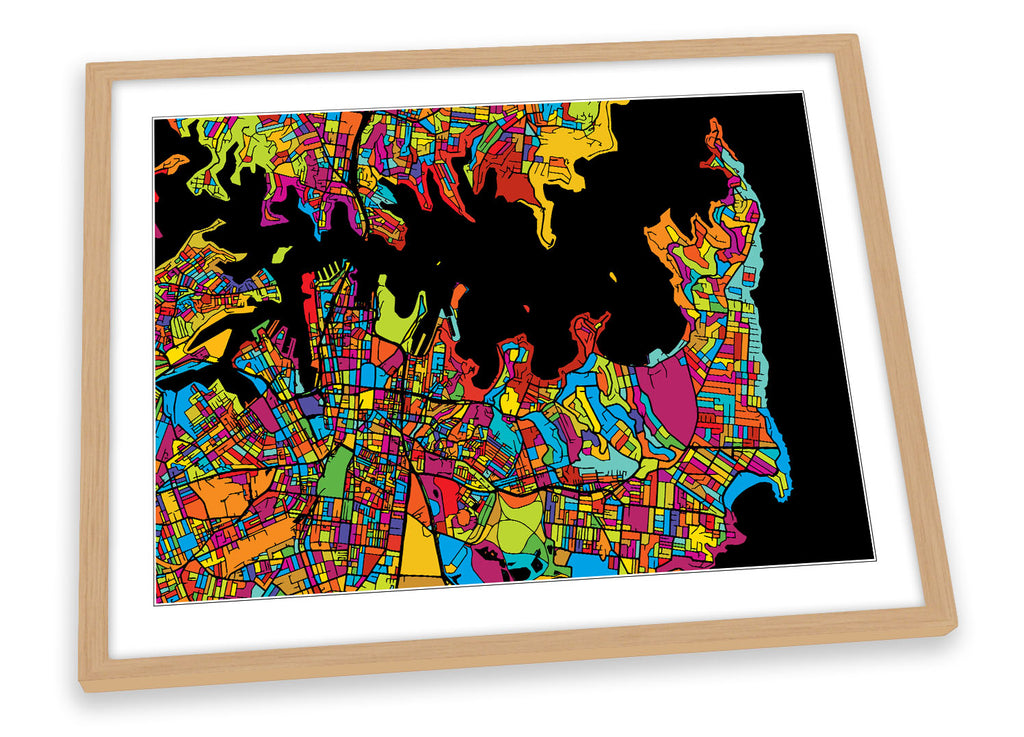 Sydney City Modern Map Multi-Coloured Framed