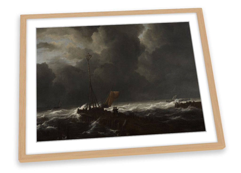 Jacob van Ruisdael Rough Sea at a Jetty Framed