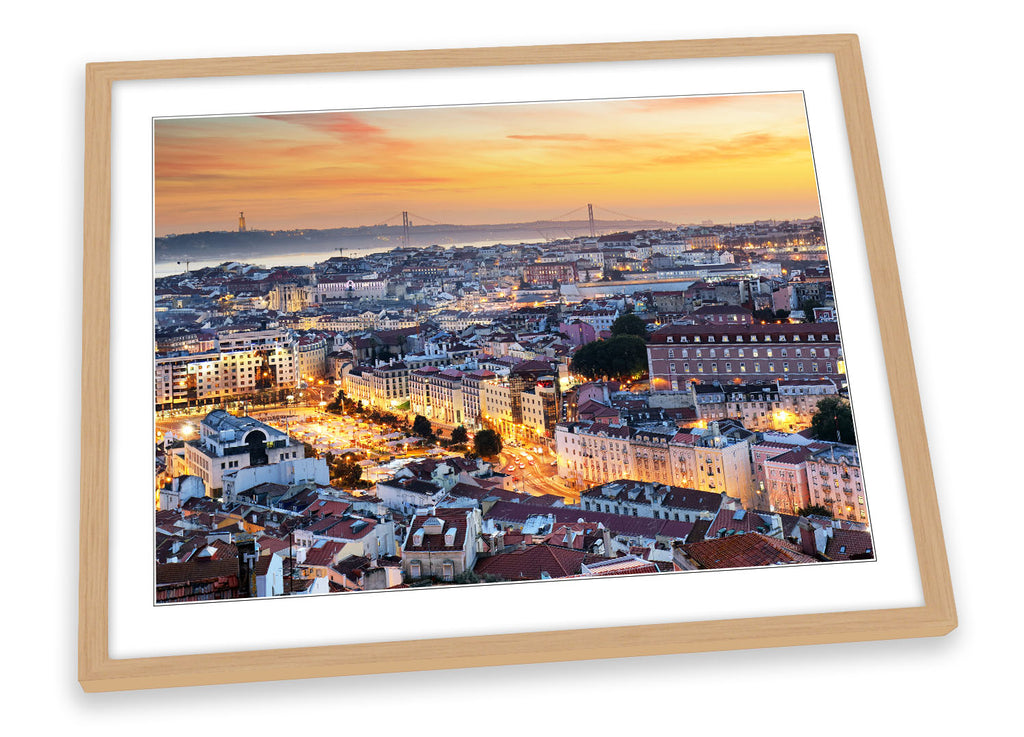 Lisbon Portugal Skyline Sunset Framed