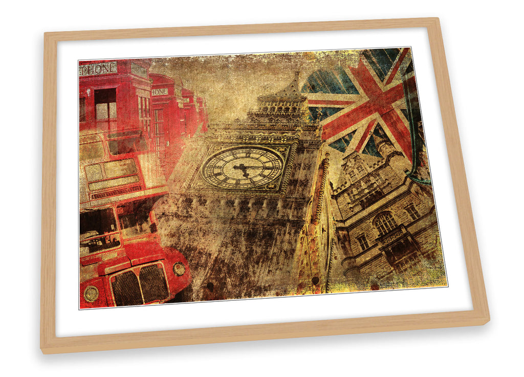 Vintage London Collage Brown Framed