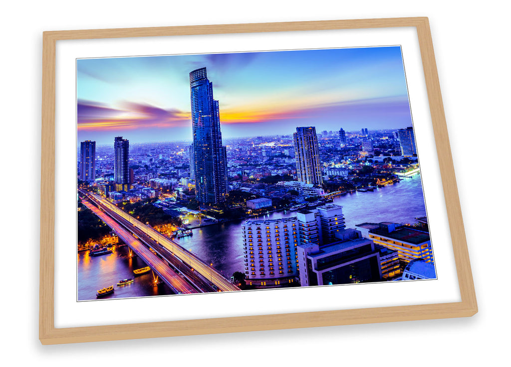 Bangkok City Skyscrapers Blue Framed