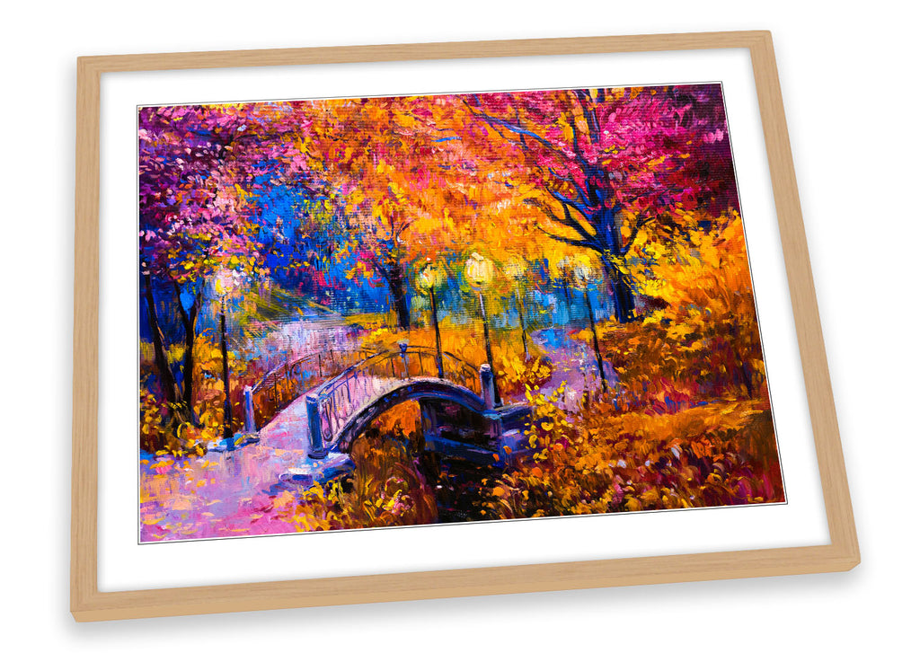 Floral Autumn Bridge Landscape Framed