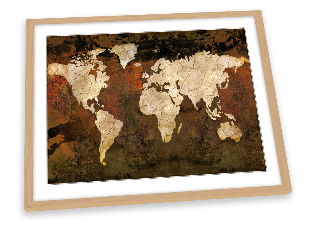 World Map Rust Effect Brown Framed