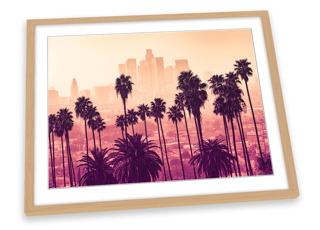 Los Angeles City Palm Trees Pink Framed